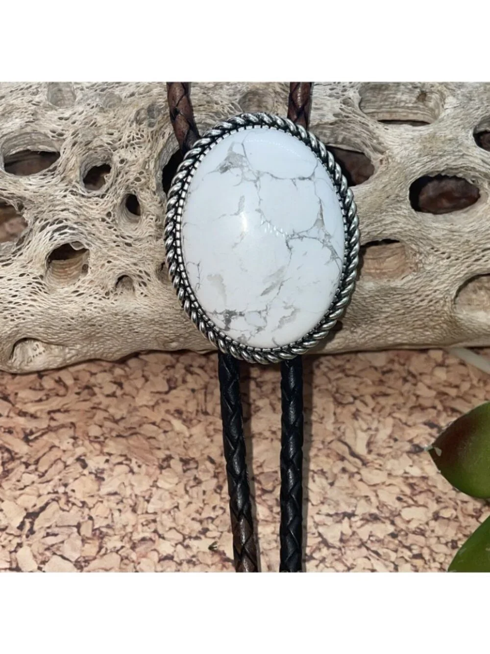 White Buffalo Turquoise Silver Western Leather Bolo Tie Necklace Ranch Wear new